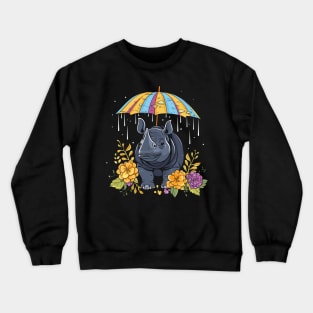 Rhinoceros Rainy Day With Umbrella Crewneck Sweatshirt